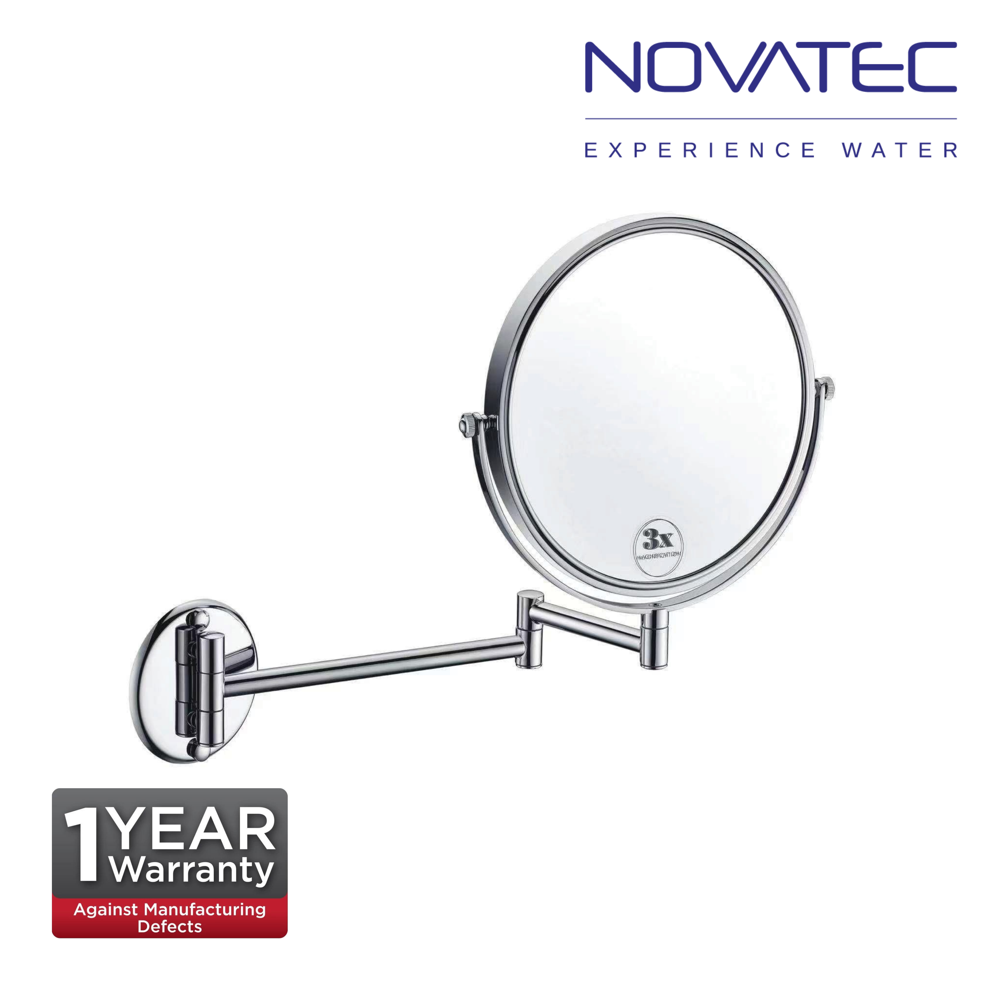 Novatec 32mm Wall Mounted Mirror Chromed 1 Side 3x Magnify With LED (WVM02R)