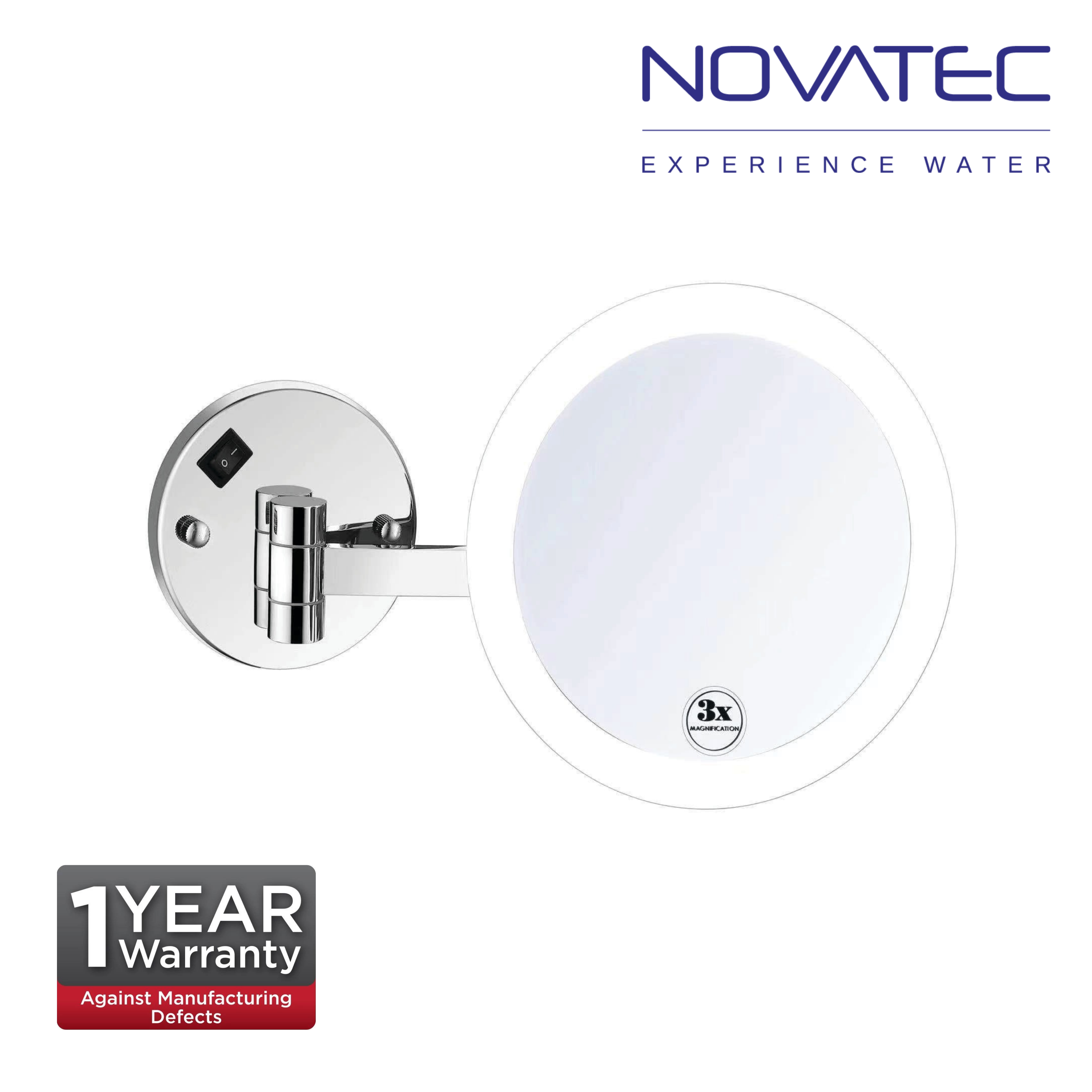  Novatec Wall Mounted Mirror Chromed Single Side 3x Magnify With LED (WVN03R-LED)