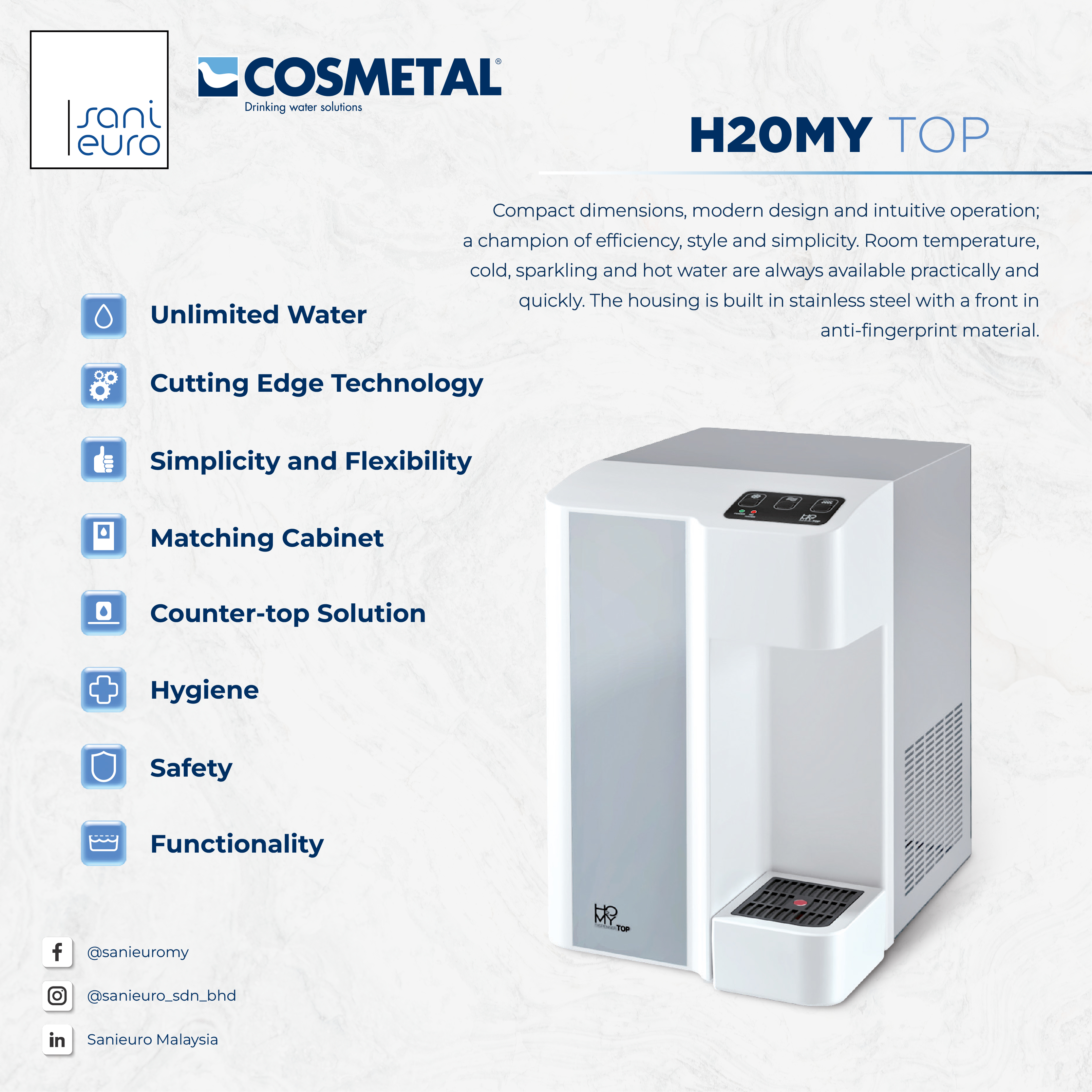 Celli Cosmetal H2OMY TOP Water Dispenser (AMBIENT, HOT & COLD)