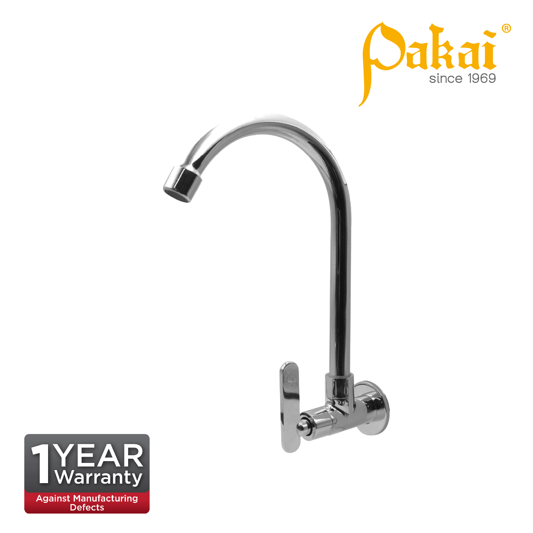 Pakai VERTO Chrome Plated Wall Sink Tap With Swivel Spout